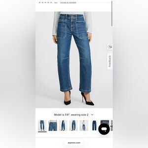 Express Barrel Mid Rise Bootcut Jeans — Blue Denim